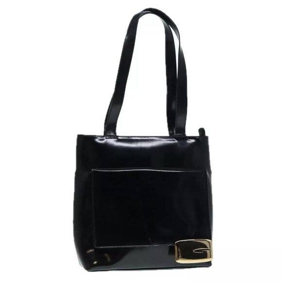 GUCCI Tote Bag Patent Leather Black Silver 002 8754 0482 Auth 88846 - Picture 1 of 16